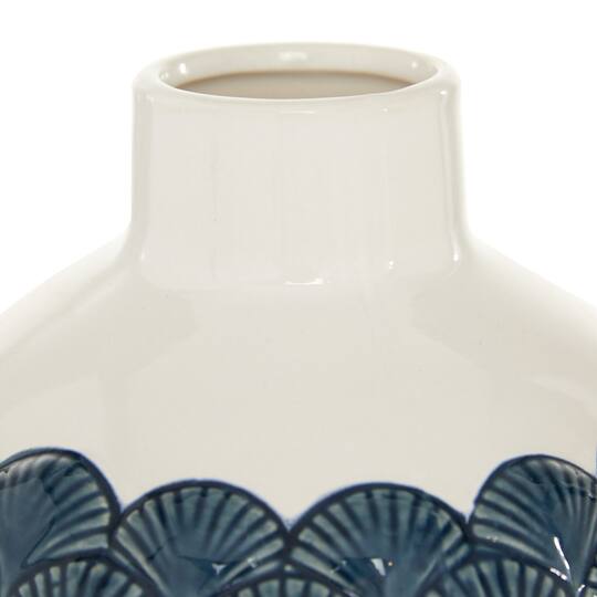 Blue Ceramic Coastal Vase, 9" x 8" x 8"